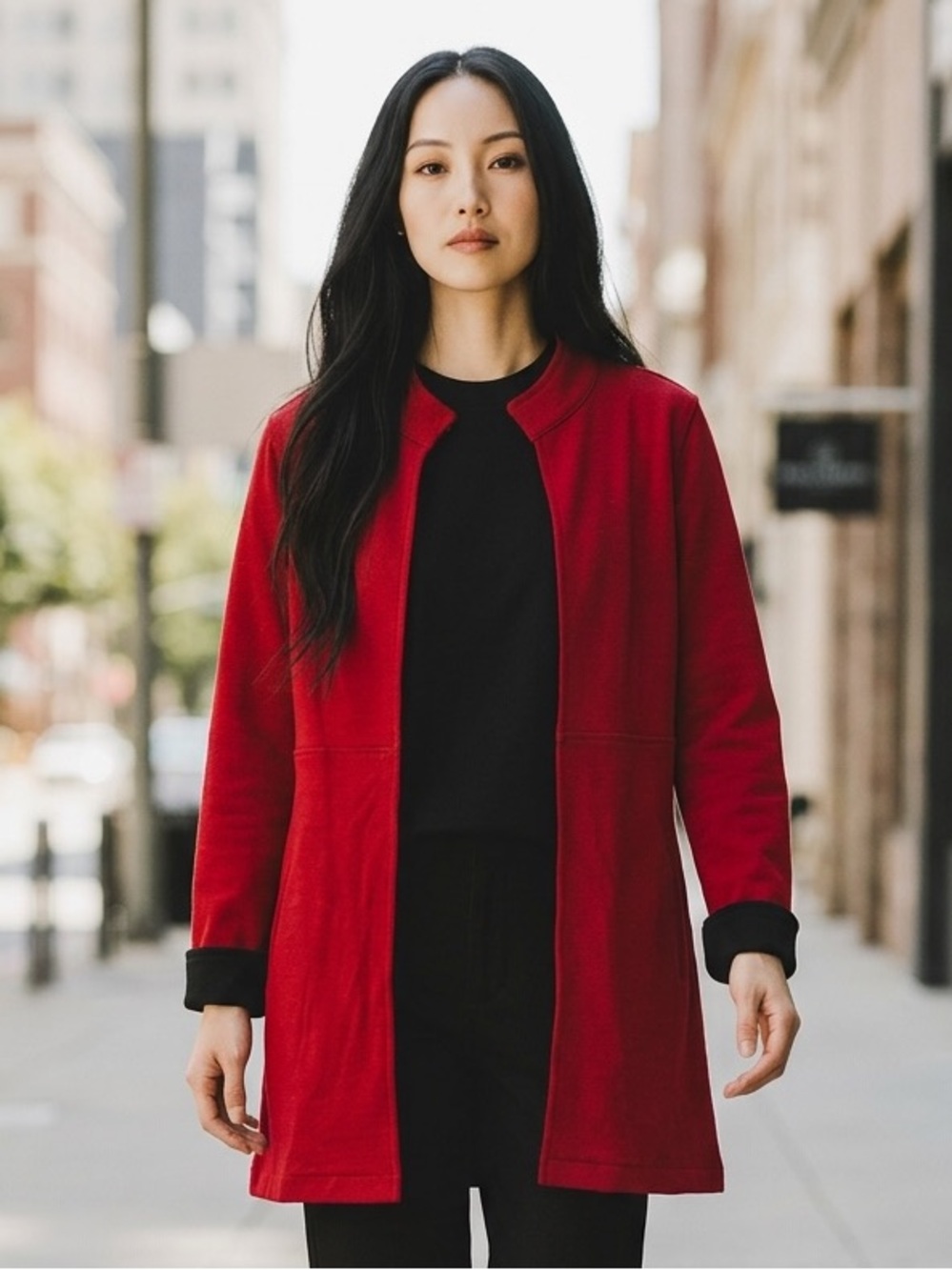 Susan Bristol Red Open-Front Trench Coat